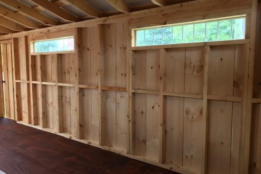 Inside view 12×24 Storage Building with Transom Windows